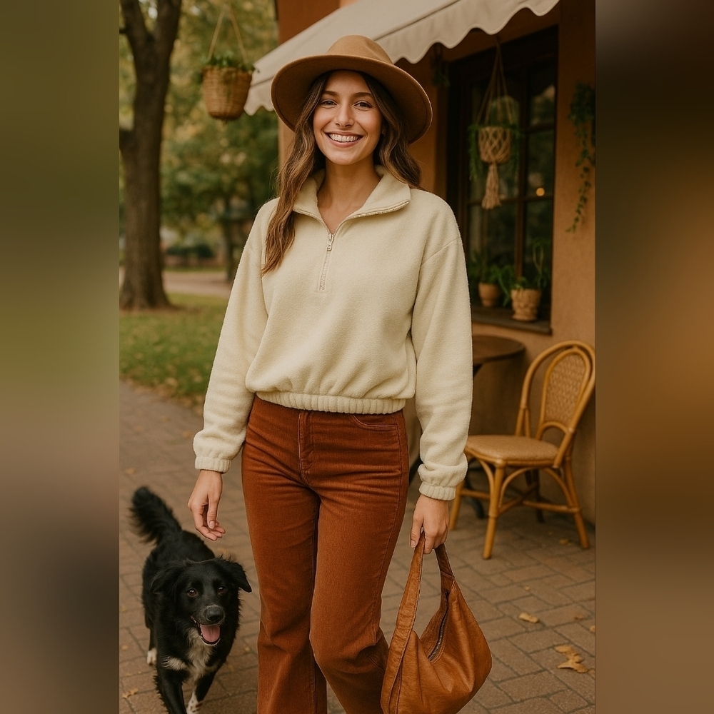 Urban Outfitters Cream Fleece Half-Zip Pullover Sweatshirt Size XL | Cozy Sherpa - Picture 1 of 5
